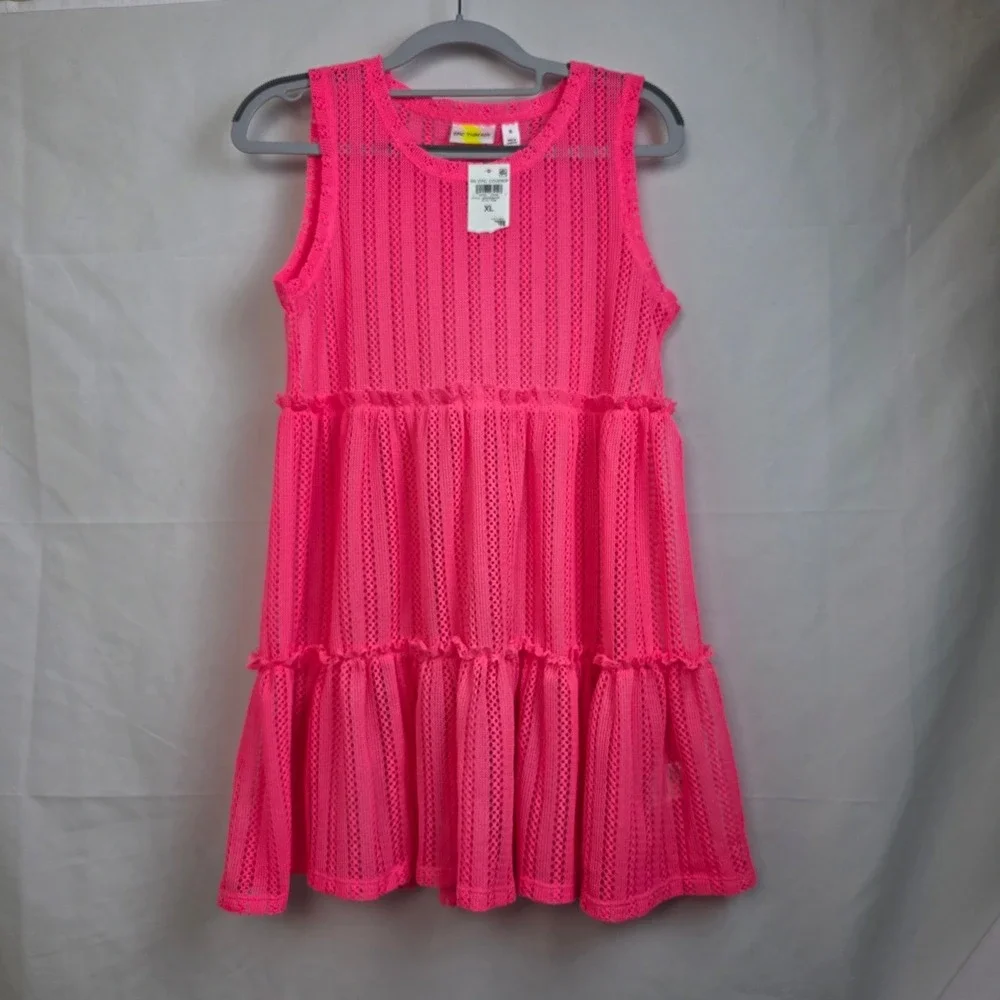 Epic Threads Girls XL Plyo Pink Crochet Mesh Tiered Swim Coverup Dress NWT